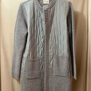 🔴 Loved + Adored Stylish Gray Quilted Cardigan size small Metallic Grey